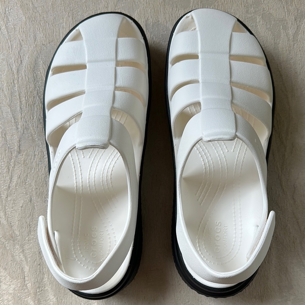 CROCS White and Black Platform Sandals
